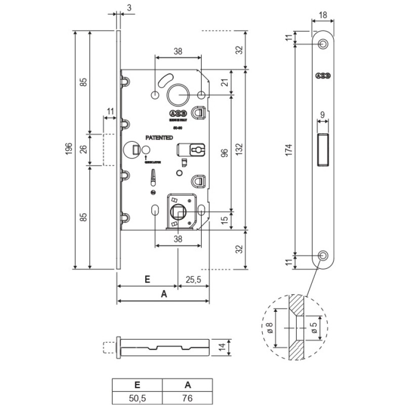 Механізм для міжкімнатних дверей AGB Mediana Polaris Wave B061325034 під WC, хром матовий