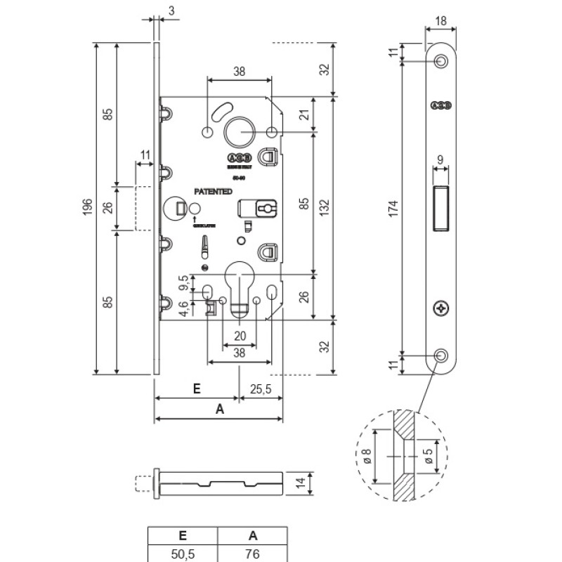 Механізм для міжкімнатних дверей AGB Mediana Polaris Wave B061335093 під циліндр, чорний матовий
