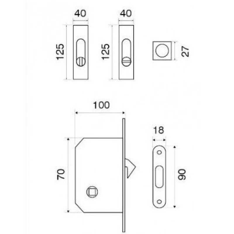 Ручка для розсувних дверей Fimet 3663AR F05 + LOCK + MQ матовий хром комплект (31510)