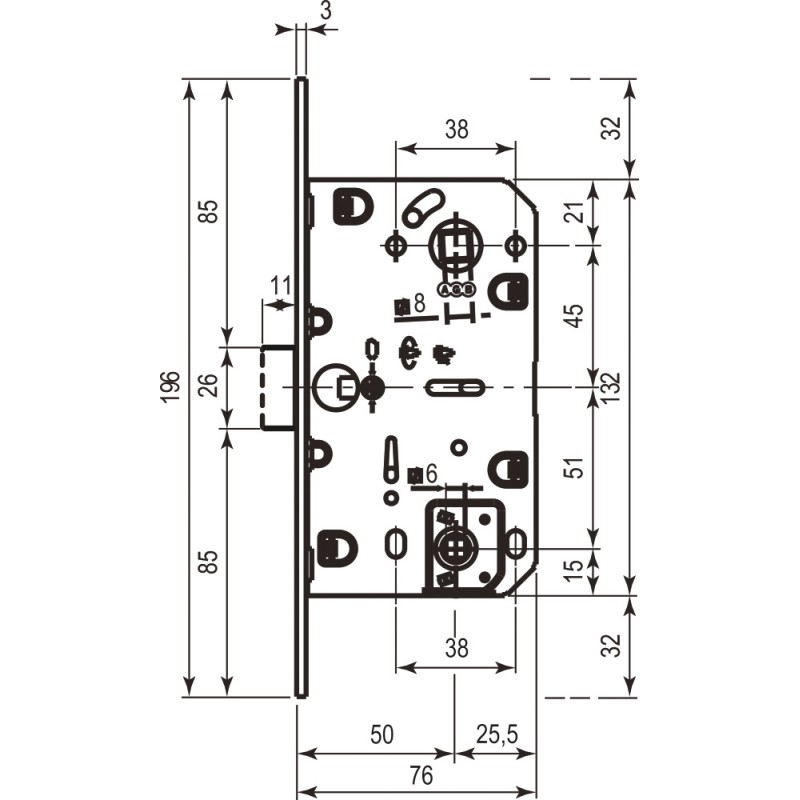 AGB B011025006 Механізм для міжкімнатних дверей Mediana Evolution WC нікель 96мм (15836)