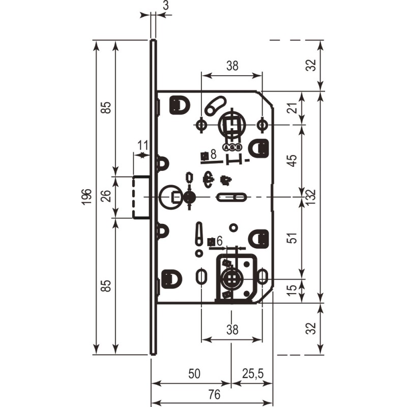 AGB B011025003 Механізм для міжкімнатних дверей Mediana Evolution WC латунь 96мм (15835)