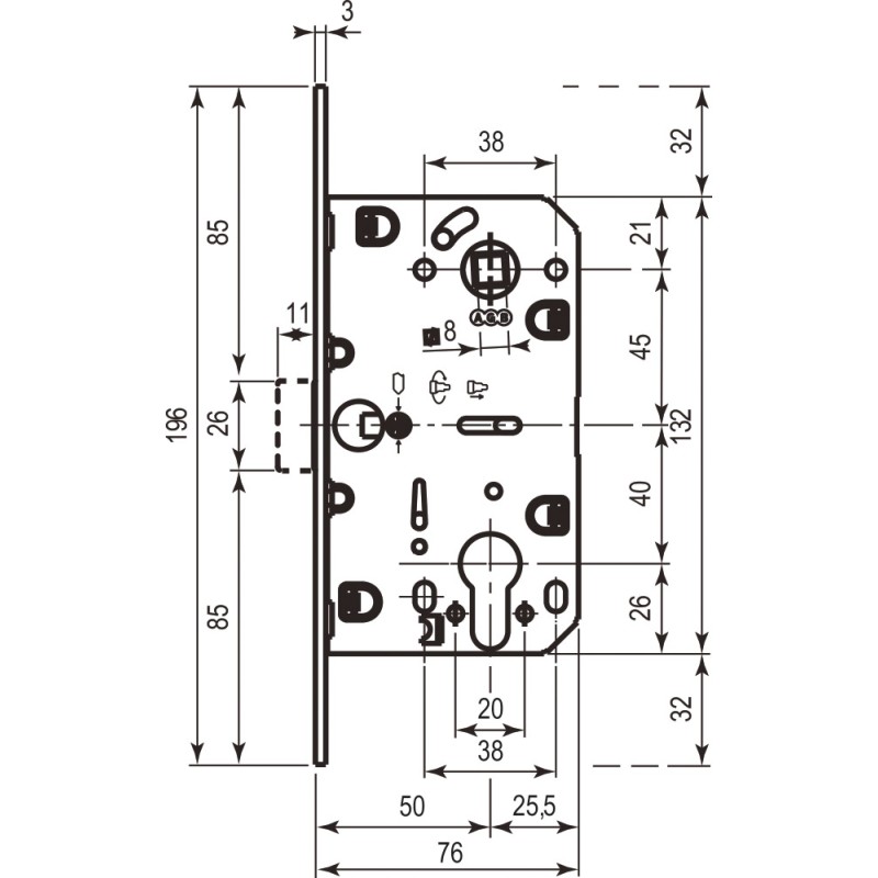 Механізм під циліндр Mediana Evolution AGB B011035034 матовий хром 85мм (16641)
