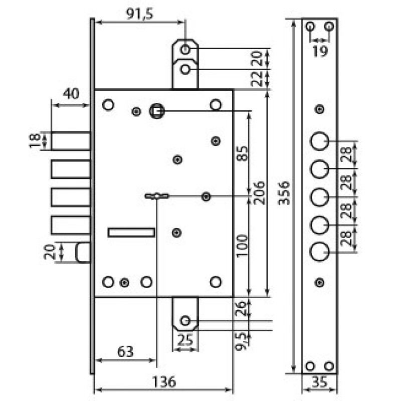 Замок для вхідних дверей 4-х ригеля Mottura 52771DM2854 MATIC (15591)