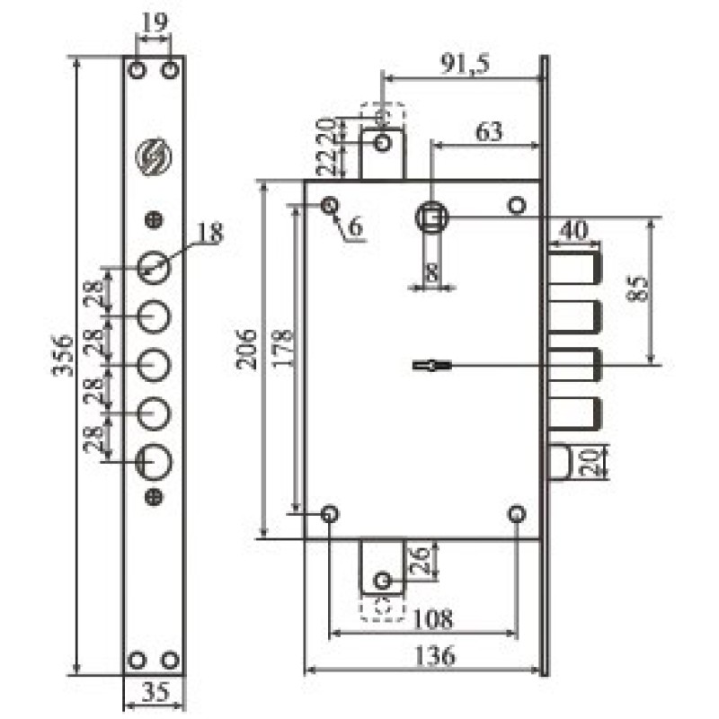 Замок Securemme 2403RCR0328S67 4-ригеля з засувкою під тяги, 5 + 1 ключ