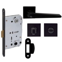 Комплект для межкомнатной двери в блистере Comit: Ручка на розетте Garda А + дверные накладки WC + механизм WC, черный