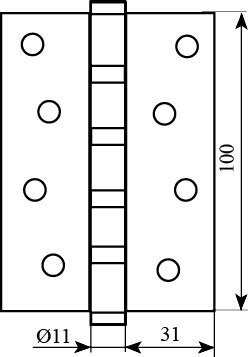 Петля дверная Fuxia 100*2,5 (4 подш, сталь) античная латунь (10944)