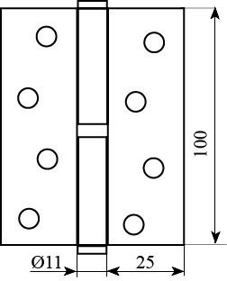 Петля дверная Fuxia 100*2,5*2,5(1 подш, сталь) полированная латунь (правая) (13518)