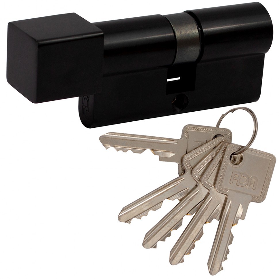 Цилиндр дверной RDA 30/30 мм, английский ключ/квадратный поворотник 60 мм, 5 ключей, черный