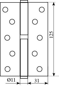 Петля дверная Fuxia 125*3*2,5 (1 подш, сталь) матовая античная латунь (левая) (25830)