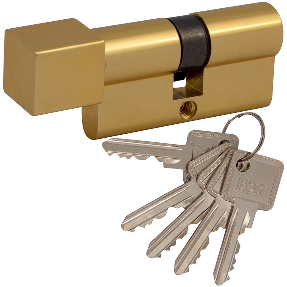 Цилиндр дверной RDA 35/35 мм, английский ключ/квадратный поворотник 70 мм, 5 ключей, полированная латунь