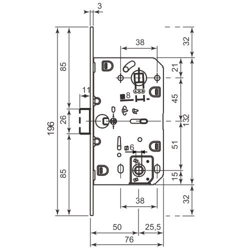 AGB B011025003 Механизм для межкомнатных дверей латунь