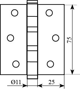 Петля дверная Fuxia 75*2,5 (2 подш, сталь) матовая латунь (12154)