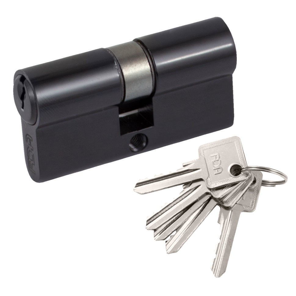 Цилиндр дверной RDA 30/30мм, английский ключ / ключ, 5 ключей, черный