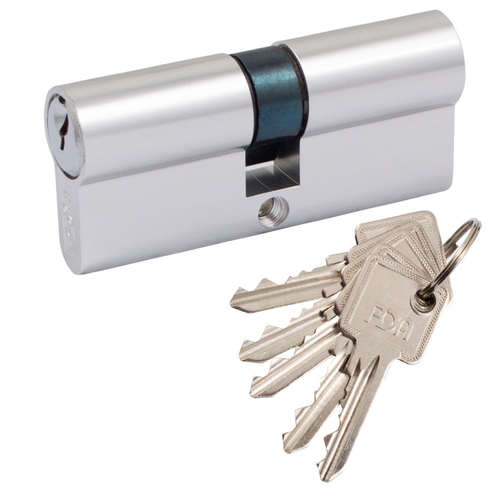 Цилиндр дверной RDA 35/35 мм, английский ключ / ключ, 5 ключей хром