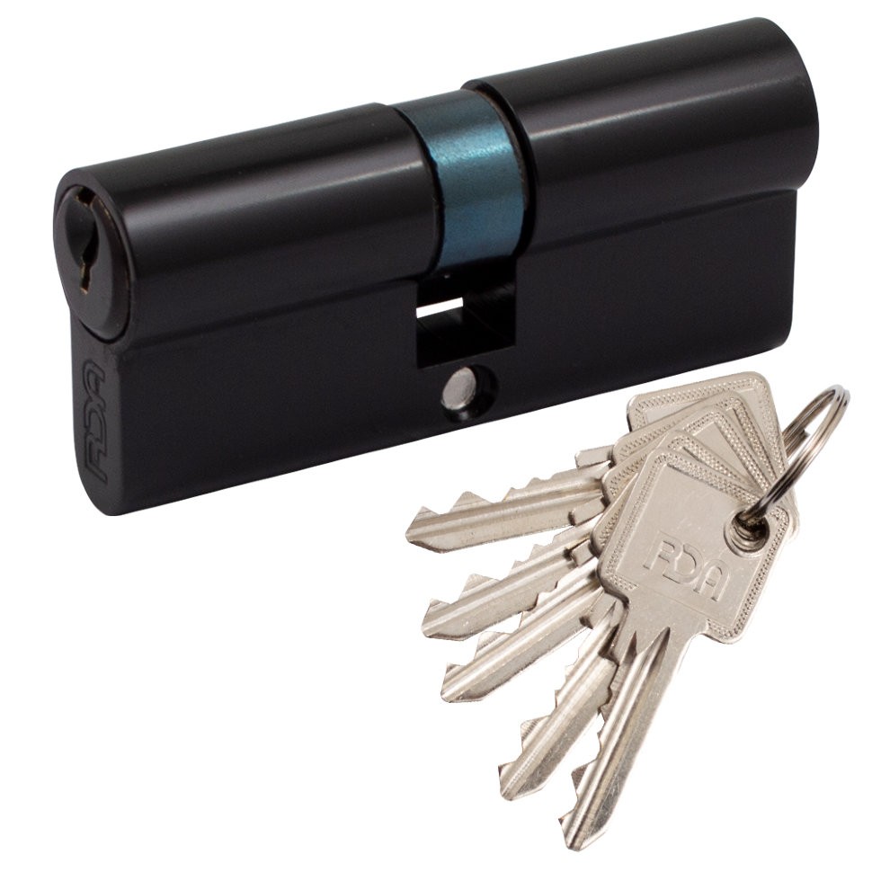 Цилиндр дверной RDA 35/35 мм, английский ключ / ключ, 5 ключей черный