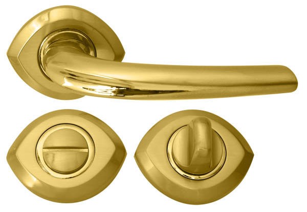Дверная ручка RDA 0080 AN-02 WC  с накладками под поворотник золото/матовая латунь (14218)