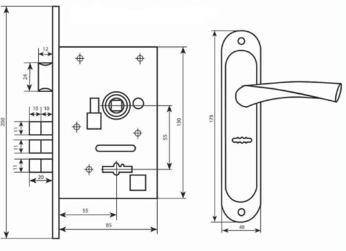 Комплект для входной двери BRUNO BR-55 (ручка на планке + сувальдный замок CY-5555F + 5кл) черный (33411)